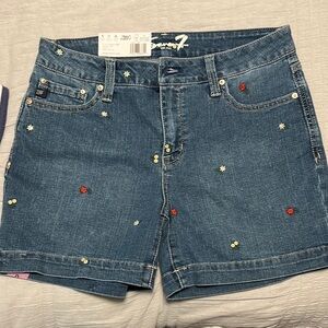 Seven7 Women's Blue Denim Shorts with Floral Embroidery
